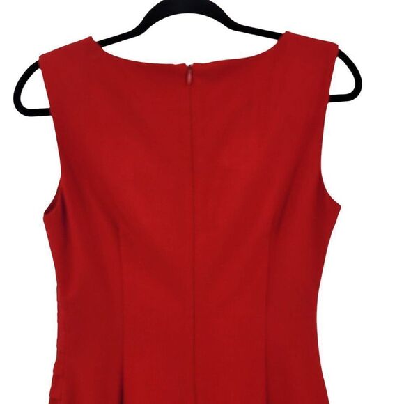 Calvin Klein Sleeveless Sheath Dress 6 Red Starburst Ruched Tea Length Holiday - Picture 10 of 12
